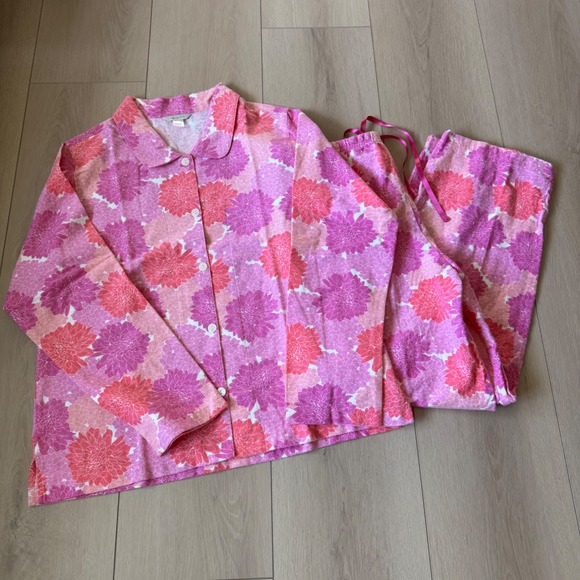 Garnet Hill Other - Garnet Hill Pajama Set Women's L Pink Purple Floral 100% Cotton Loungewear NWOT